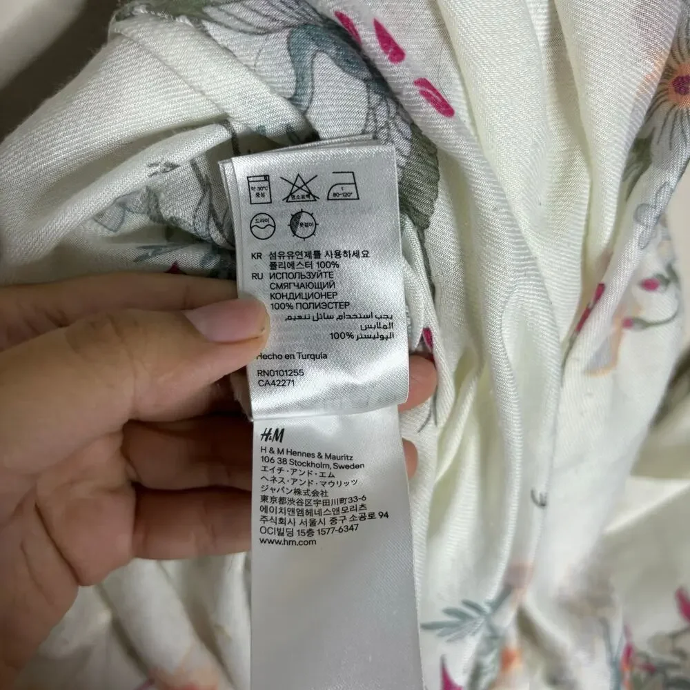 H&M White Pink Floral Lightweight Scarf